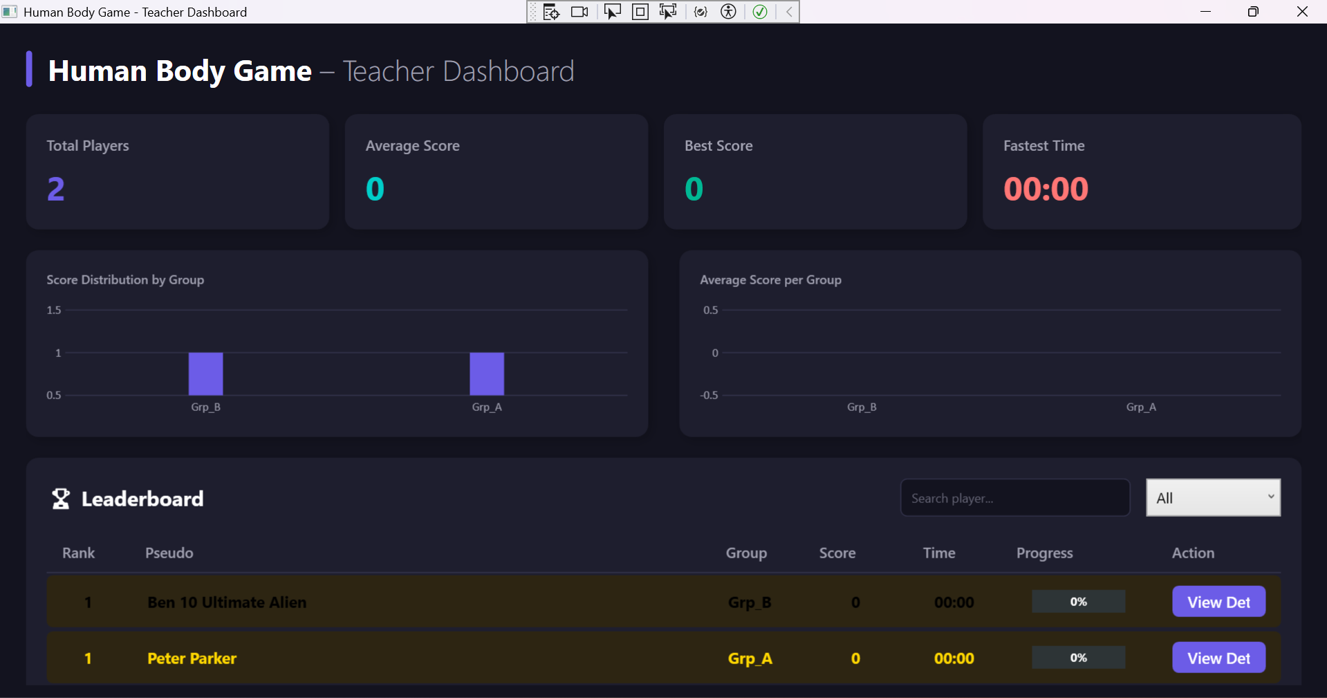 Human Body Educational Game & Teacher Dashboard